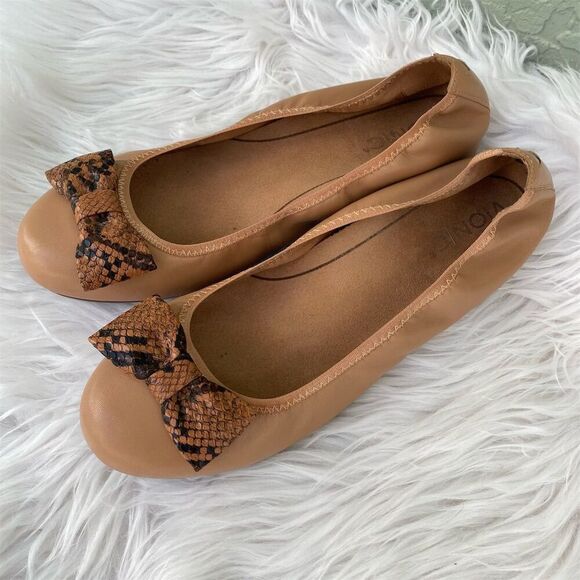 Vionic Women's Ballet Flats Size 9 Tan Snake Print Bow Detail Casual - Picture 1 of 10